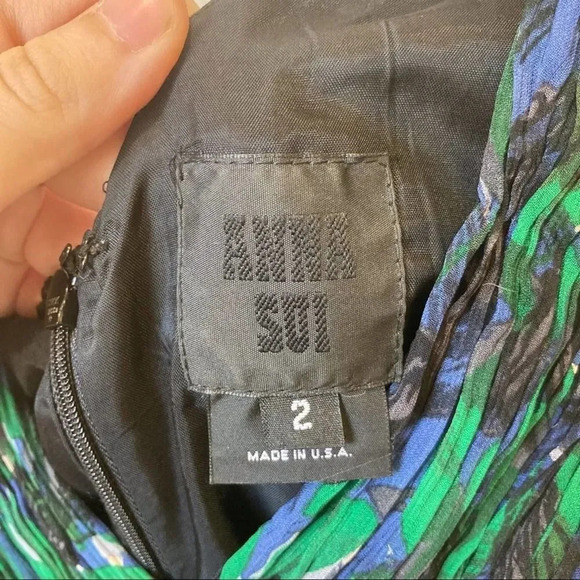 ANNA SUI Blurred Hydrangea Dress Watercolor Floral Size 2 Sleeveless Mini Black - Picture 6 of 8